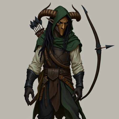 Mysterious tall ranger with wooden mask in robe.