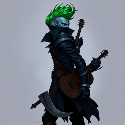 Mysterious warlock with green mohawk and gauntlets.