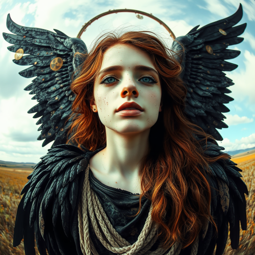 Mystical Angel with Black Wings, High Quality Portrait