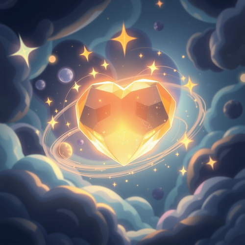 Mystical Cute Universe with Heart of Truth Gem