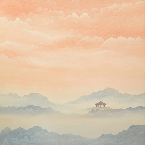 Mystical East Asian Night Scene in Pastel Hues