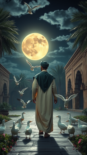 Mystical Full Moon in Middle Eastern Courtyard