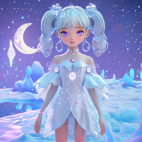 Mystical Futuristic Young Girl in Whimsical Dreamland Mystical Futuristic Young Girl in Whimsical Dreamland