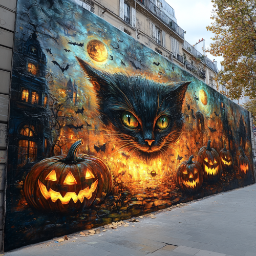 Mystical Halloween Street Art on Big City Wall