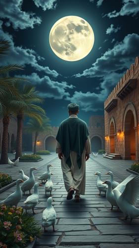 Mystical Moonlit Walk in Middle Eastern Courtyard