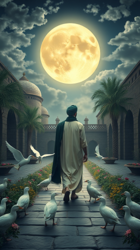 Mystical Moonlit Walk in a Traditional Middle Eastern Courtyard