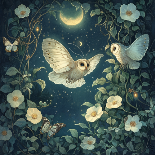 Mystical Night Garden Illuminated by Soft Moonlight