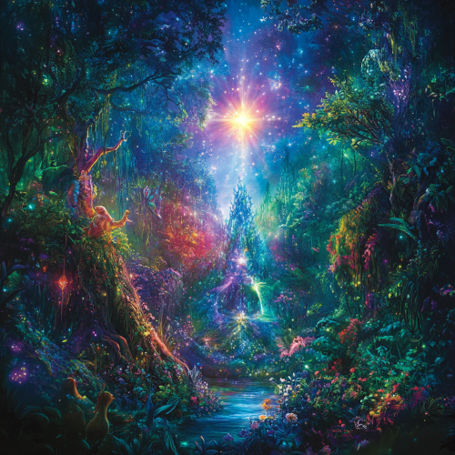 Mythical journey in forest seeking bright star Mythical journey in forest seeking bright star