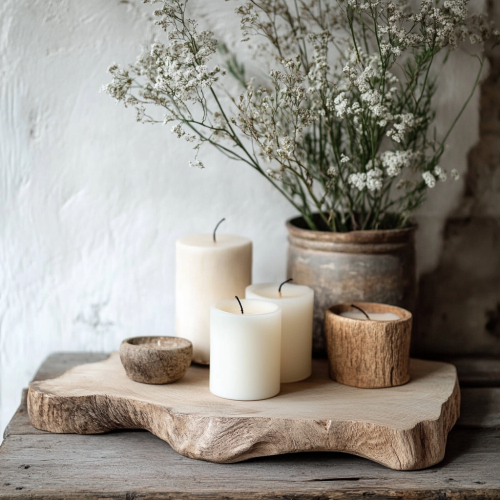 Natural Wood Chopping Board for Rustic Candle Display