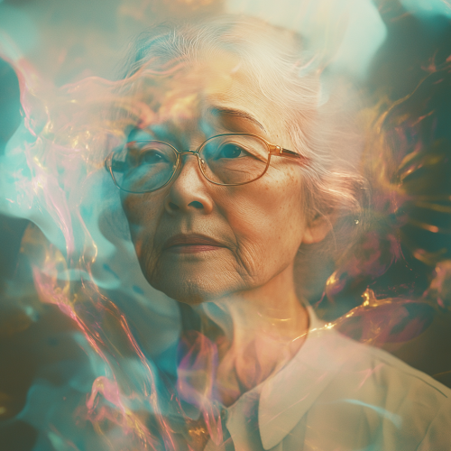 Dementia Patient in Surreal, Dreamlike Memory Landscape