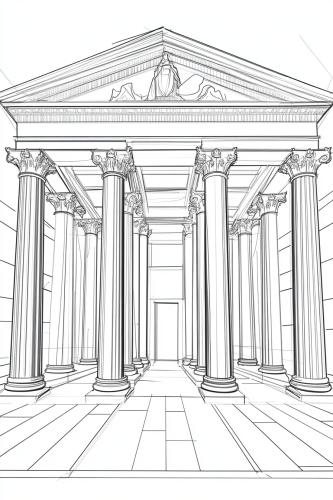 Neoclassical building with columns in black and white.