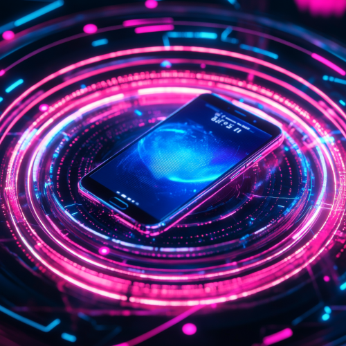 Neon-Lit Smartphone in Cyberpunk Interface