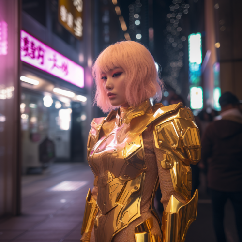 Neon Tokyo Fashion Show with Giant Mecha Warrior