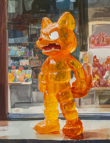 Ocelot-coyote-man protests candy store with friends