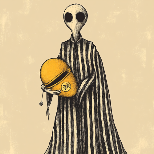 Odd figure in long robe, emotionless and eerie. Odd figure in long robe, emotionless and eerie.