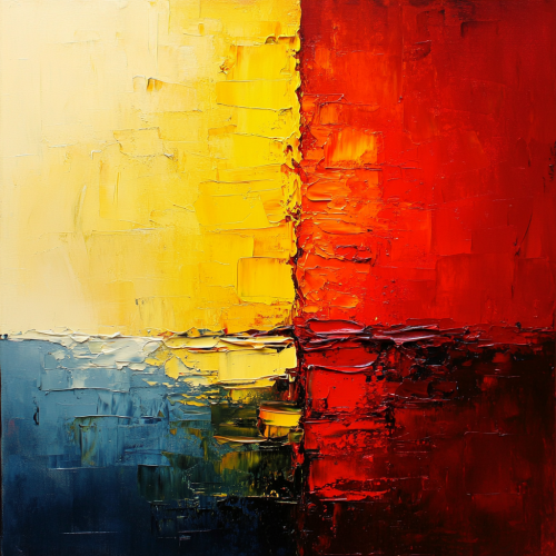 Oil painting for home office, warm colors, small knife marks.