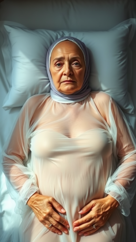 Old Bulgarian Woman Resting in Transparent Gown