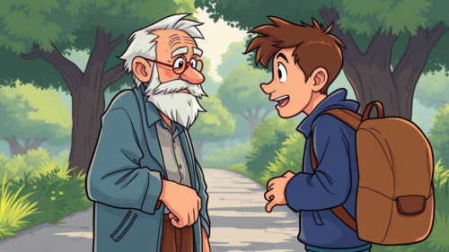 Old Man Sharing Experiences with Boy Cartoon
