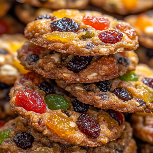 Old-fashioned fruitcake cookies with colorful candied fruits