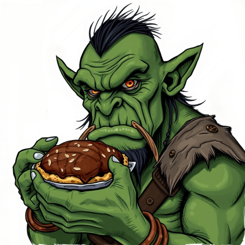 Orc Holding Steak and Kidney Pie in Fantasy Style