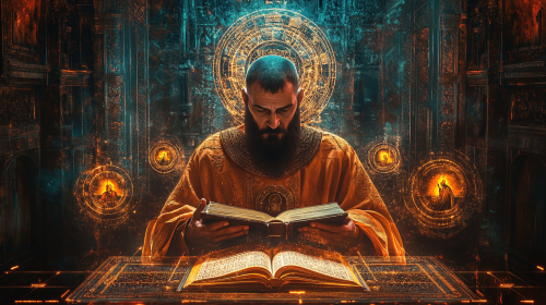 Orthodox Christian Monk Studies Sacred Knowledge with AI