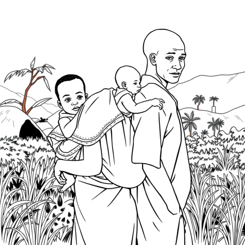 Outlined African Family with Transparent Background
