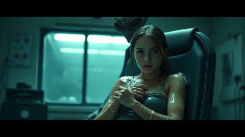 Paranoid Teen and Scary Alien in Horror Lab