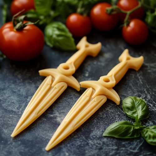 Pasta twin daggers with tomatoes and basil