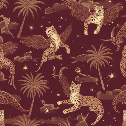Pattern of flying leopard-like creatures with wings in sky