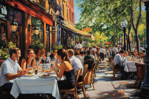 People having fun while eating at a restaurant