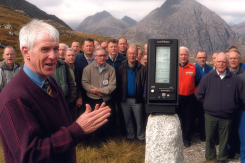 People hitting menhir with white rocks, Isle of Lewis.