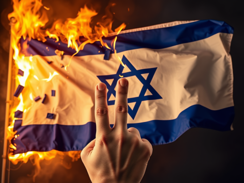 Person Disrespectfully Burning the Israeli Flag