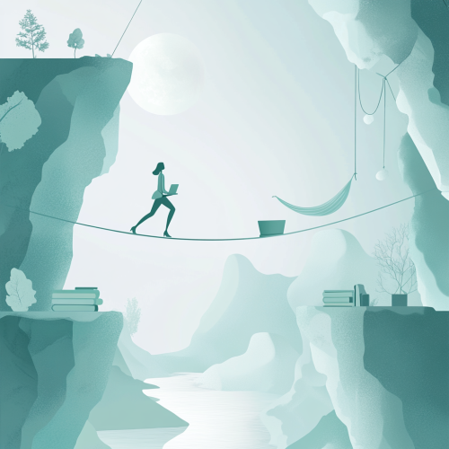 Person balancing on tightrope between work and relaxation