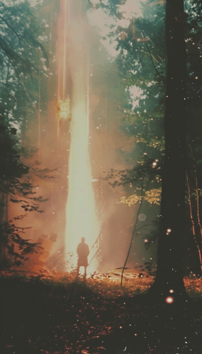 Person falling from burning tower with golden crown.