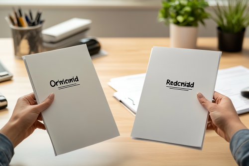 Person holding Original and Revised documents, concept of change