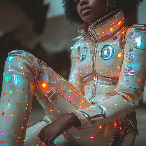 Person in colorful space suit with futuristic background