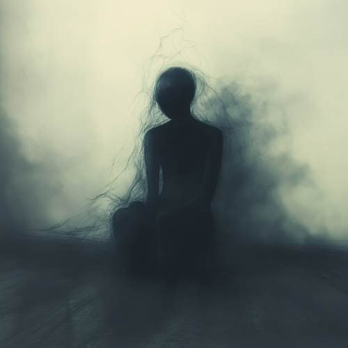 Person sits in dim room, numb and disconnected.