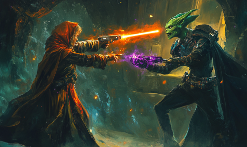 Photorealistic Space Opera Duel: Adventurer vs Alien