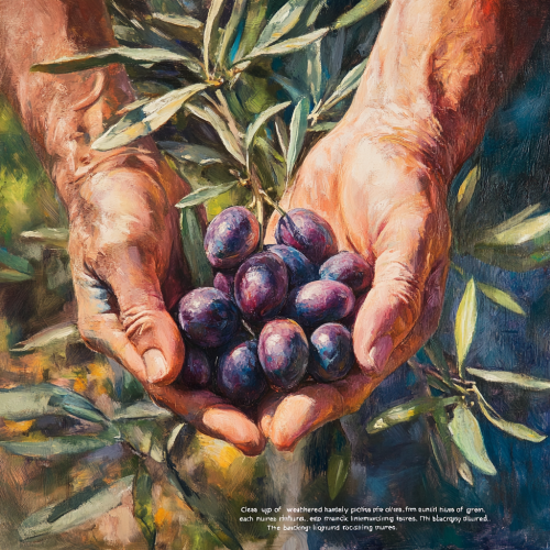 Picking Olives with Weathered Hands in the Sun