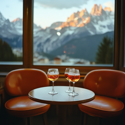 Picture of Italian Alps from cozy terrace with Aperol.