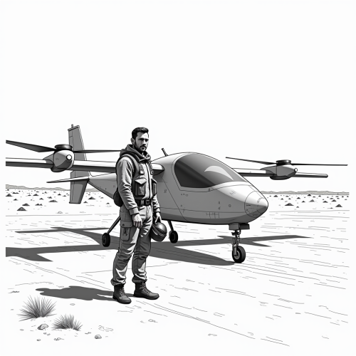 Pilot with Helmet in Desert by eVTOL