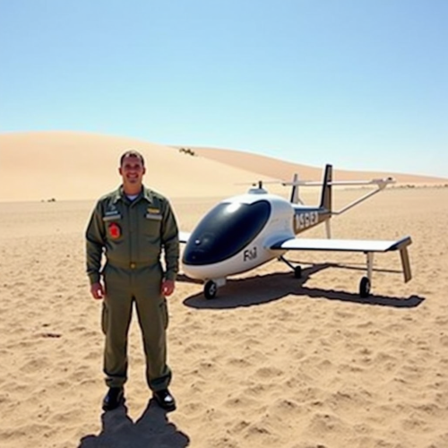 Pilot with His eVTOL in the Desert
