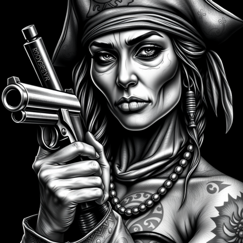 Pirate Woman With Gun Tattoo in Chicano Style
