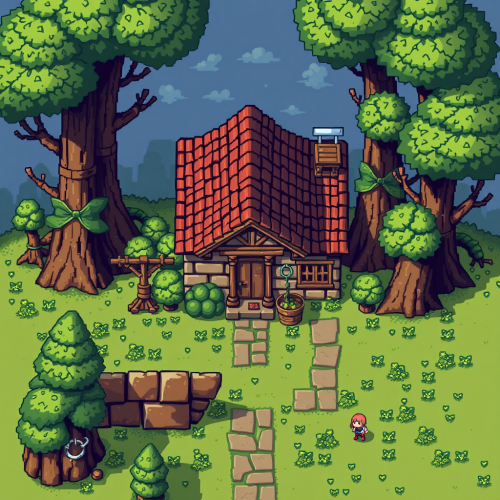 Pixel art house for RPG game resources.