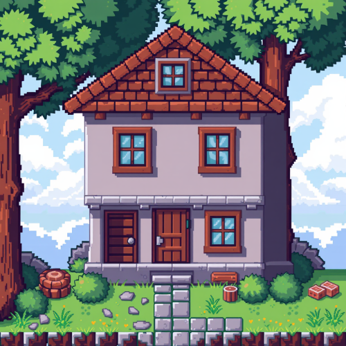 Pixelated RPG house in lo-fi style