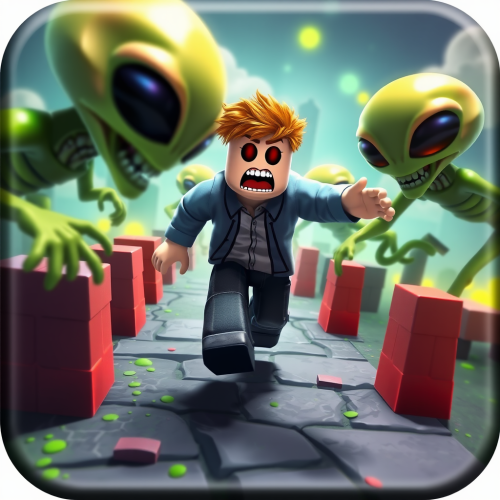 Player Escaping Aliens in Vibrant ROBLOX Game