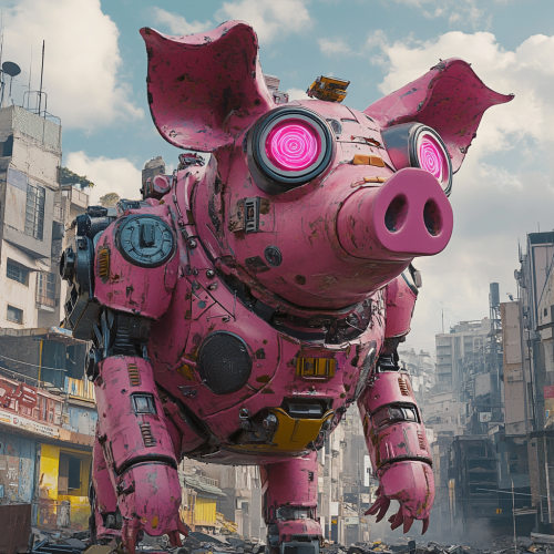 Playful Pig-Like Robot Roams Abandoned City