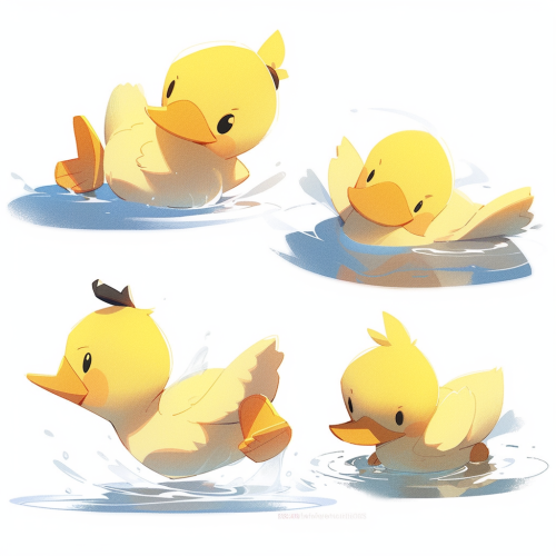 Playful cartoon ducky playing in water illustration.
