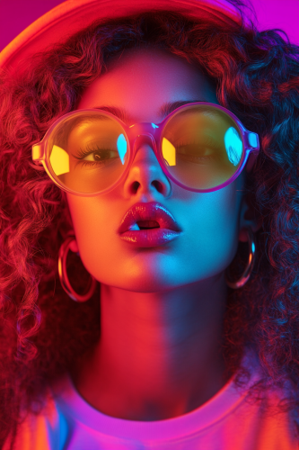 Pop-Art Neon Portrait of Rebellious Young Woman