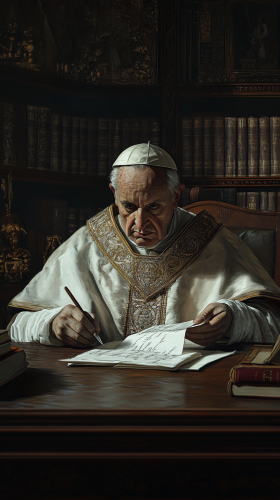 Pope Clement V Writing Serious Letter, 14th Century